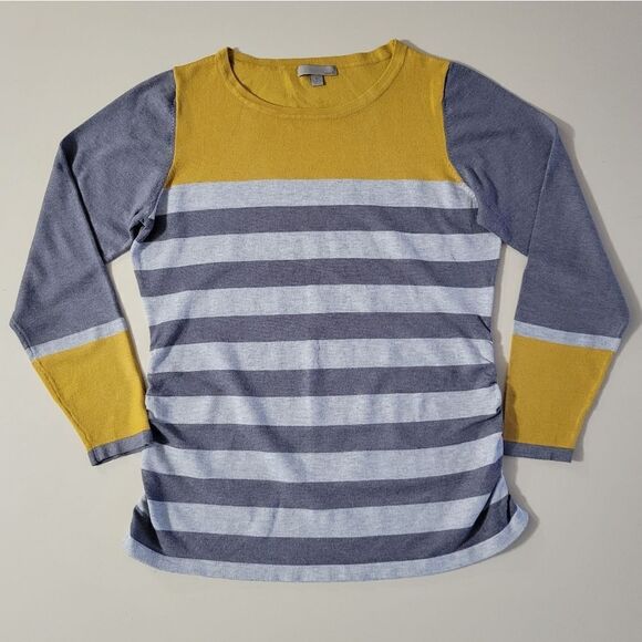 Nordstrom's One A Charcoal Gray Stripe and Gold Colorblock Pullover Sweater - Picture 1 of 11